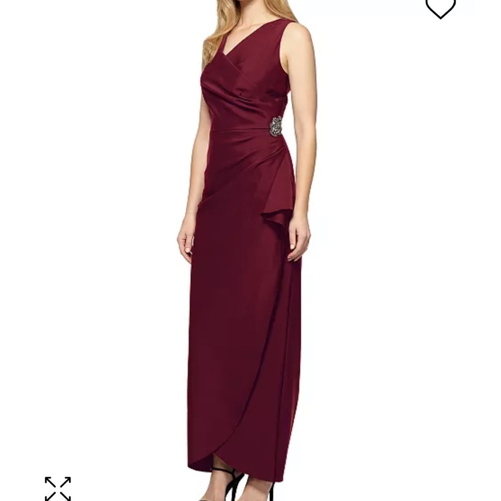 Alex evenings Draped Embellished Compression Column Gown dress wine co…